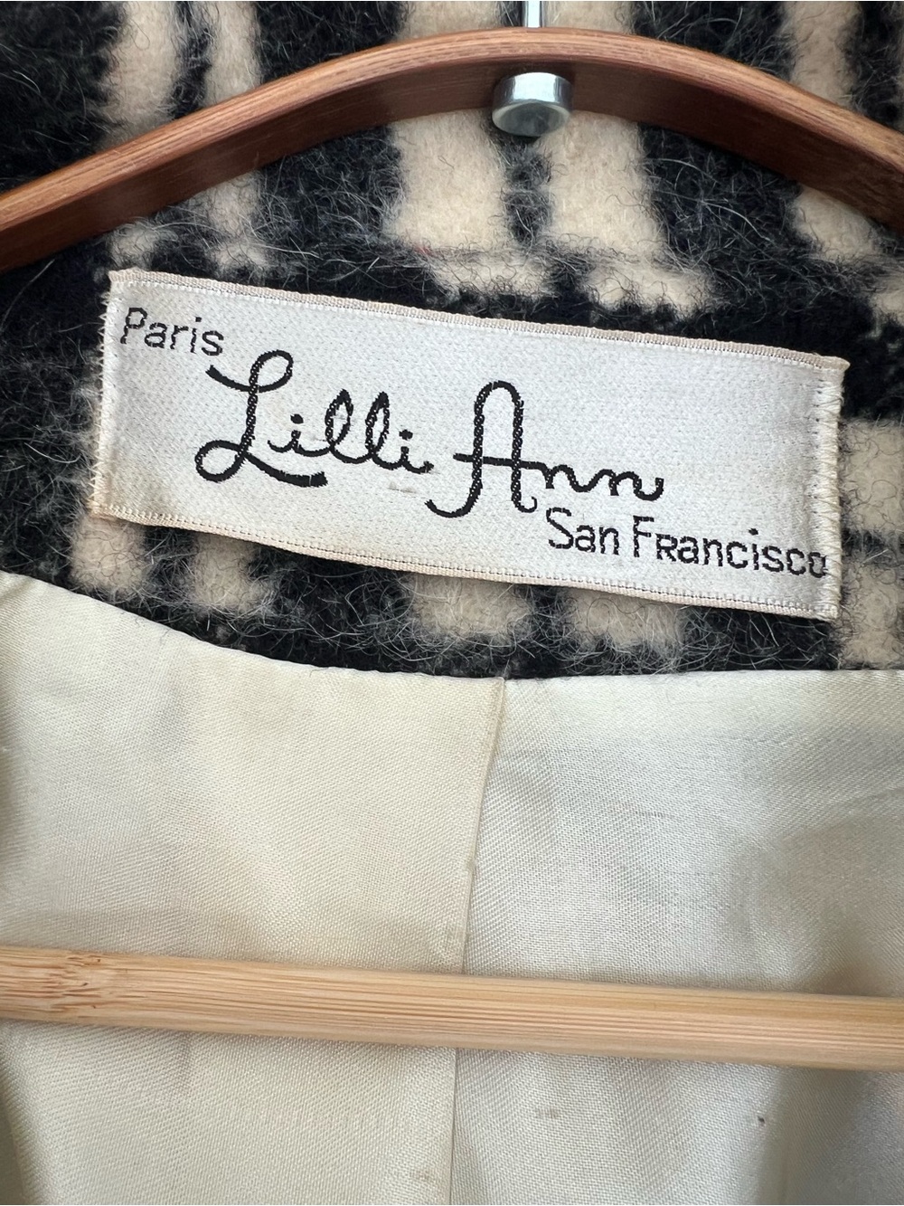 Vintage Cream & Black Plaid Wool Coat - Picture 6 of 6